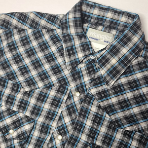 Wrangler‎ Men's Medium Wrancher Pearl Snap Western Shirt Short Sleeve Blue A7